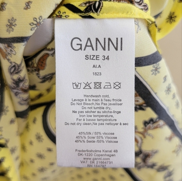Ganni | Minion Yellow Silk Blend Scarf Print Cami Top Emily in Paris Size EU 34 - Picture 7 of 11